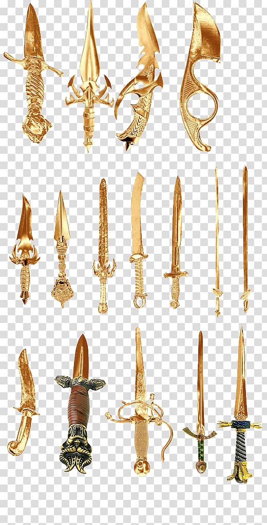 Knife Sword Weapon, Golden sword transparent background PNG clipart
