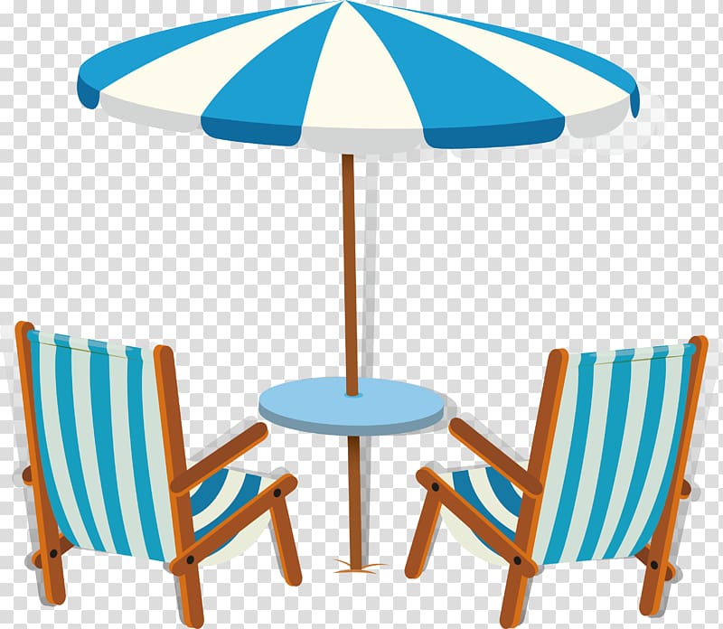 Euclidean Chair Beach Illustration, Blue and white stripes a parasol transparent background PNG clipart