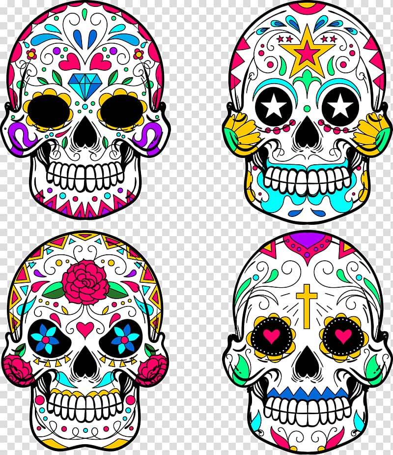 Calavera skulls, Calavera Skull, hand painted colored graffiti skull transparent background PNG clipart