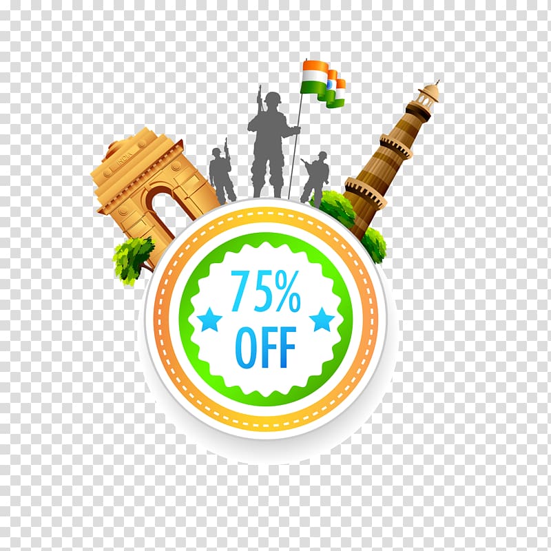 military holding flag of India 75% off illustration, Indian independence movement Indian Independence Day , Personality tag transparent background PNG clipart