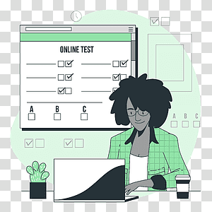 illustration, Online test, education, computer, online, study, test, people, evaluation transparent background PNG clipart thumbnail