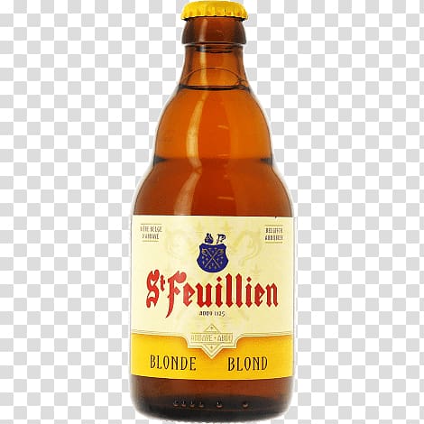 St Feuillien beer bottle, St Feuillien Blond transparent background PNG clipart