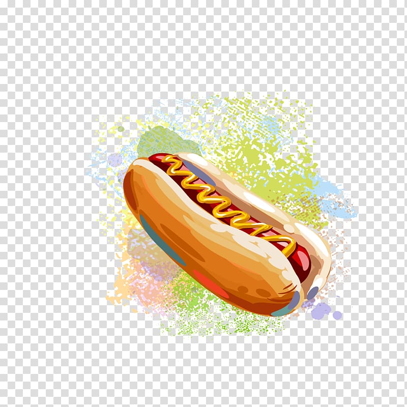 hot dog bun , Hot dog Hamburger Fast food French fries Barbecue, Watercolor hot dogs transparent background PNG clipart