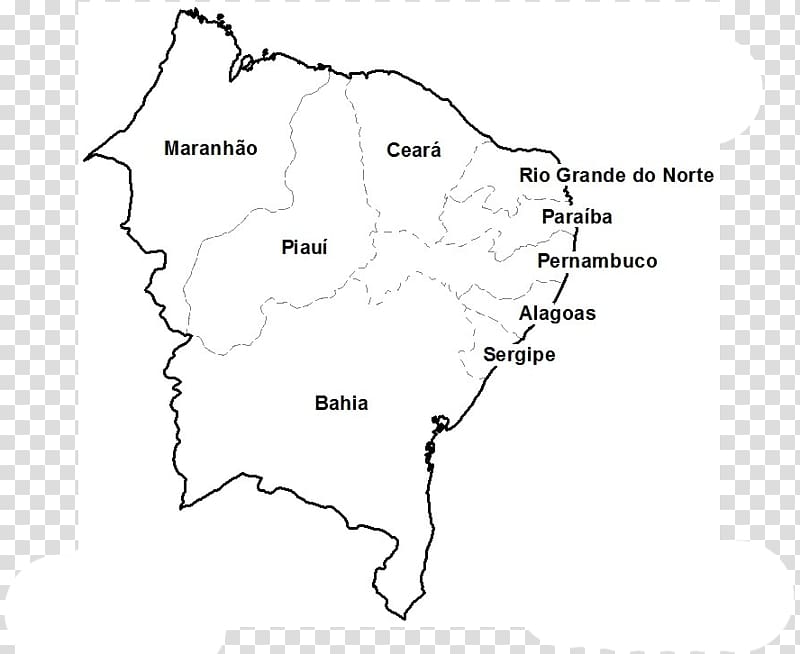Map Northeast Region, Brazil North Region, Brazil Coloring book Line art, map transparent background PNG clipart