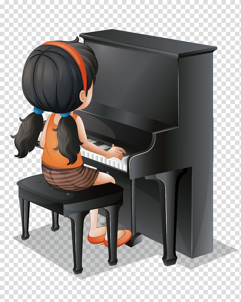 hand-painted cartoon playing piano girl transparent background PNG clipart