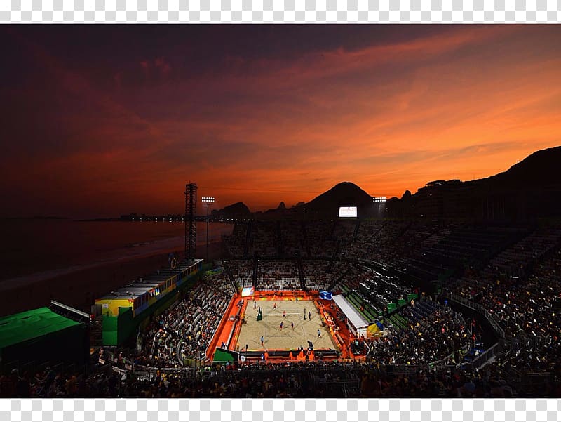 Rio de Janeiro 2016 Summer Olympics Olympic Games Beach Volleyball Arena Copacabana Stadium, sunset transparent background PNG clipart
