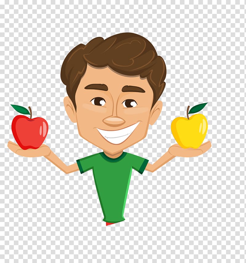 T-shirt Cartoon Illustration, Hand-painted cartoon man apples hands transparent background PNG clipart