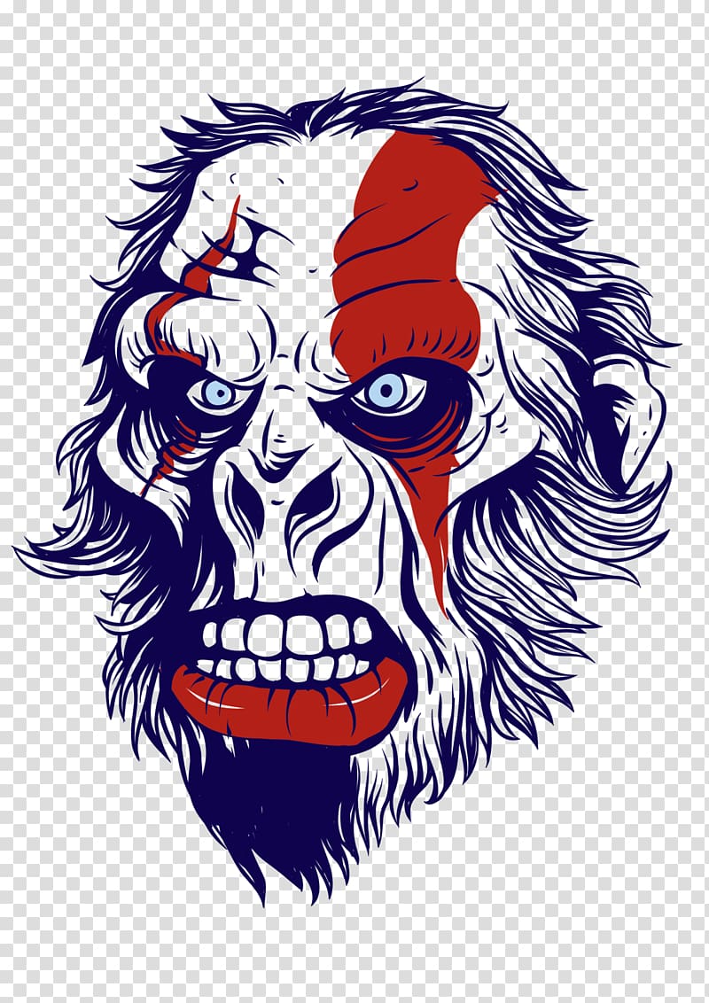 monkey with red paint illustration, God of War III God of War: Ghost of Sparta Sun Wukong T-shirt, Hand-painted monkey material transparent background PNG clipart