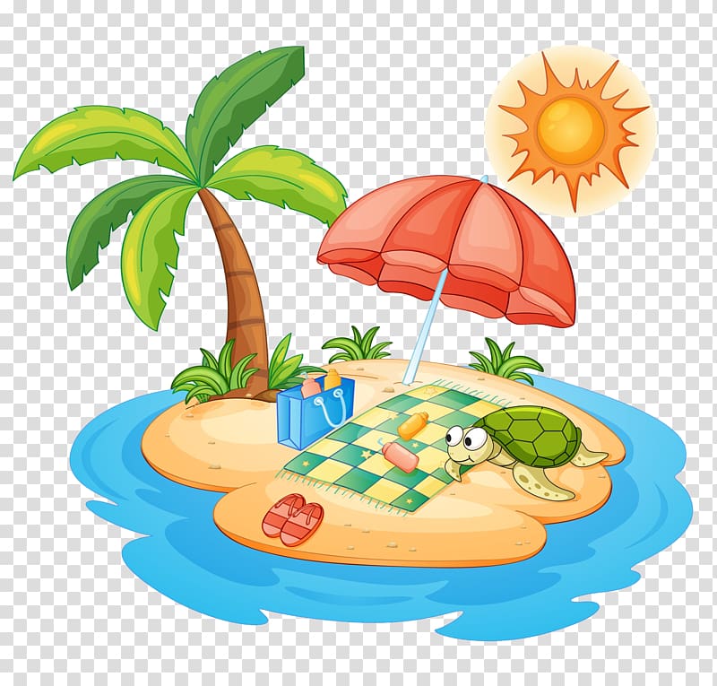 Desert island , Umbrella on Sandy Island transparent background PNG clipart