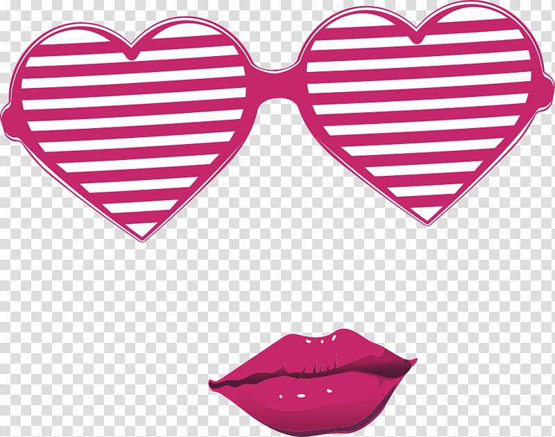 pink shutter glasses and lipstick art, Heart Glasses , Heart glasses and red lips transparent background PNG clipart