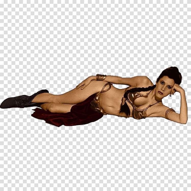 woman lying in brown bikini, Princess Leia Carrie Fisher transparent background PNG clipart