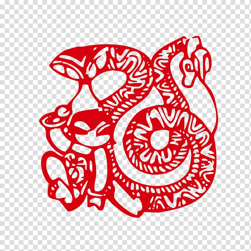 Chinese zodiac Snake Rat Papercutting Chinese New Year, Paper-cut snake transparent background PNG clipart