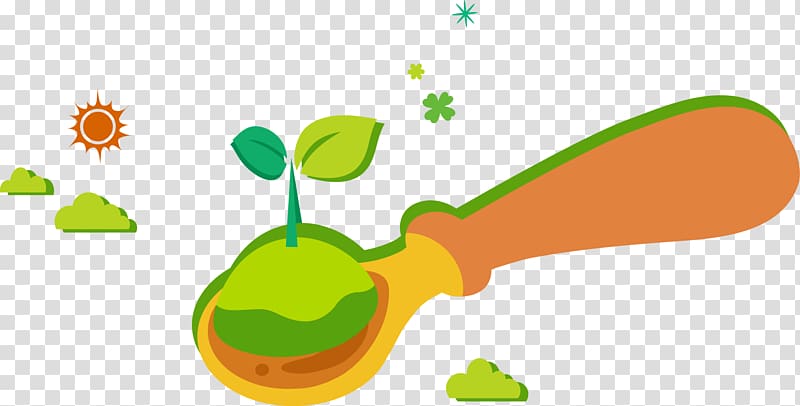 Green Seedling Cartoon Illustration, Cute cartoon spoon transparent background PNG clipart