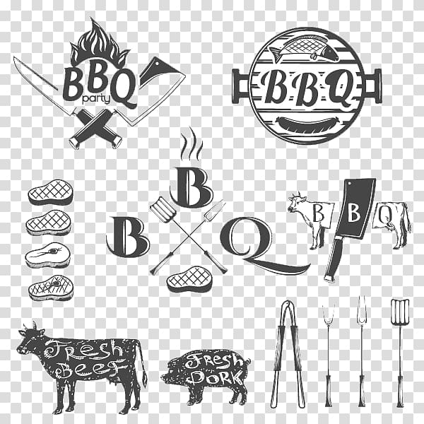 assorted logos, Barbecue Steak Meat, Barbecue fork transparent background PNG clipart