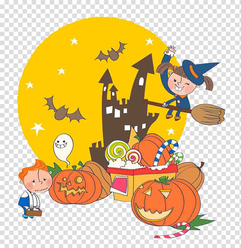 Halloween Cartoon Illustration, Halloween transparent background PNG clipart