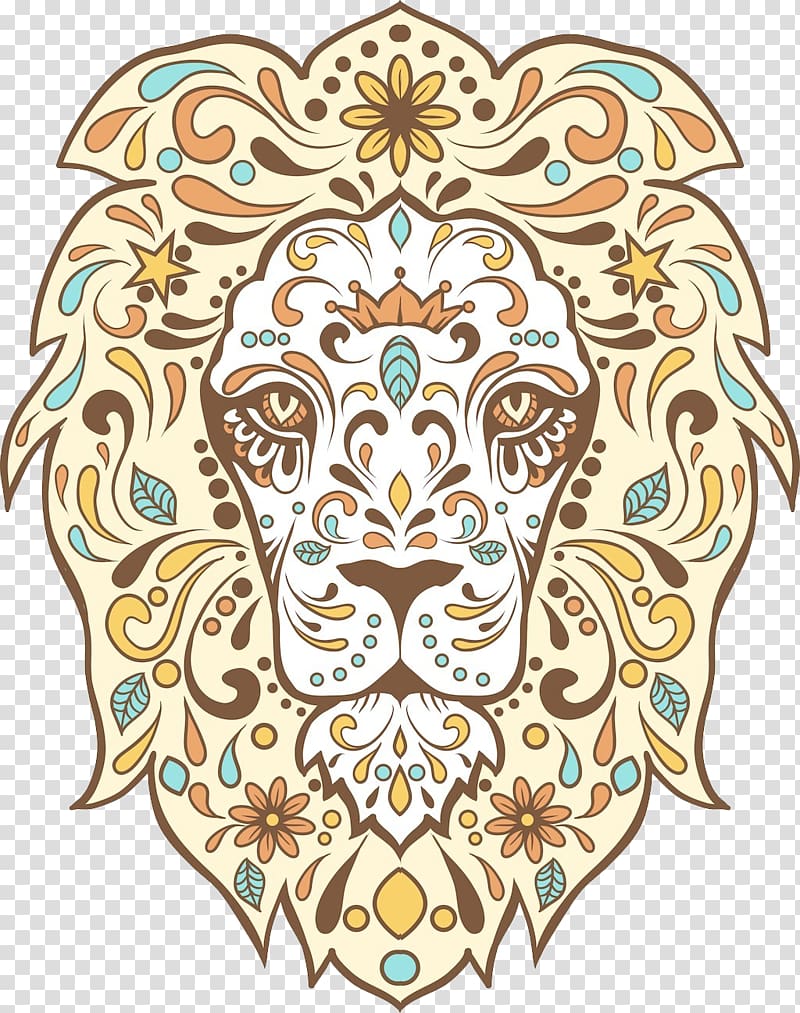Calavera Lionhead rabbit Day of the Dead Skull, Lions line pattern elements transparent background PNG clipart