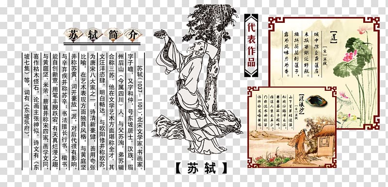 Paper Graphic design Printmaking Art Illustration, Su Shi,campus culture transparent background PNG clipart