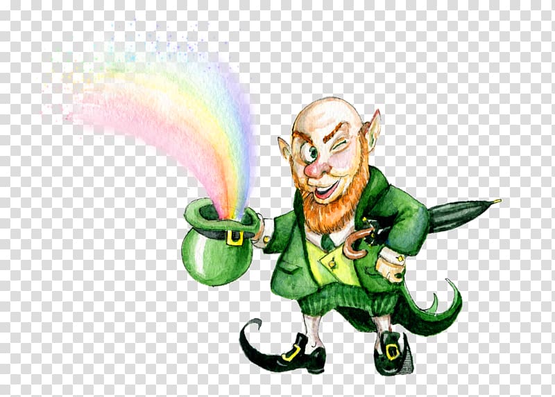 Leprechaun Rainbow Cartoon Illustration Kobold, rainbow transparent background PNG clipart