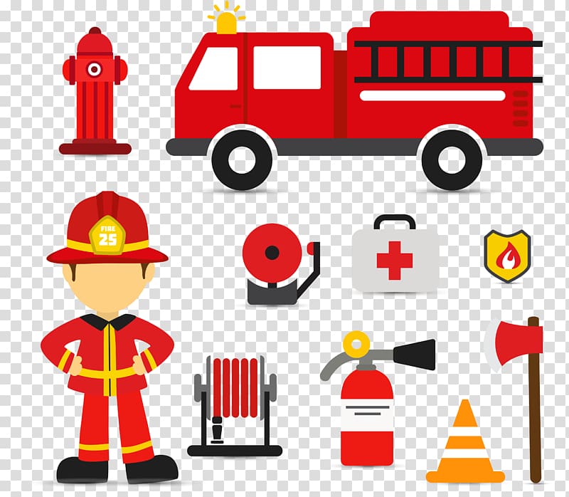 fireman illustration, Firefighter Fire engine Euclidean , Fireman\'s fire engine transparent background PNG clipart
