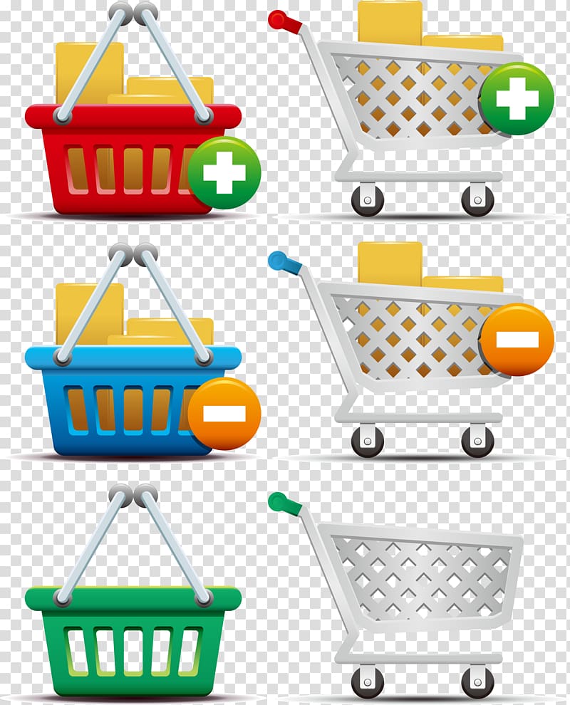 three shopping carts and baskets , Shopping cart Icon, Shopping Cart transparent background PNG clipart
