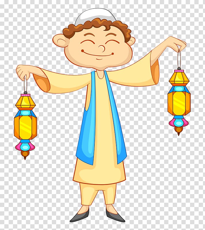 cartoon illustration of man holding lamps, Muslim Islam , Muslim boy transparent background PNG clipart