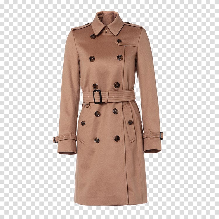 Trench coat Chanel Burberry Dress, Ms. Cotton camel double-breasted waist coat transparent background PNG clipart