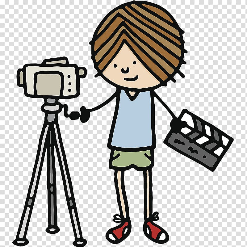 Camera Operator Cinematography , Hand-painted cartoon characters with a log card and camera transparent background PNG clipart