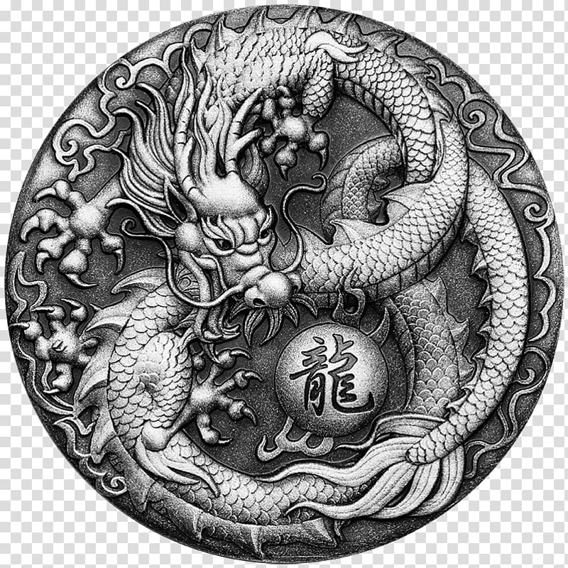 Perth Mint Chinese dragon Silver Coin, dragon transparent background PNG clipart
