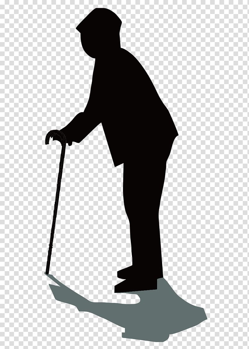 Silhouette Old age, Silhouette of man on crutches transparent background PNG clipart