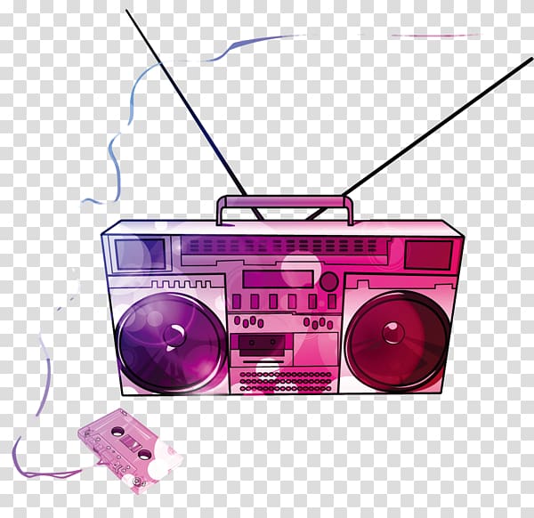 Music Compact Cassette Drawing, Pink Radio transparent background PNG