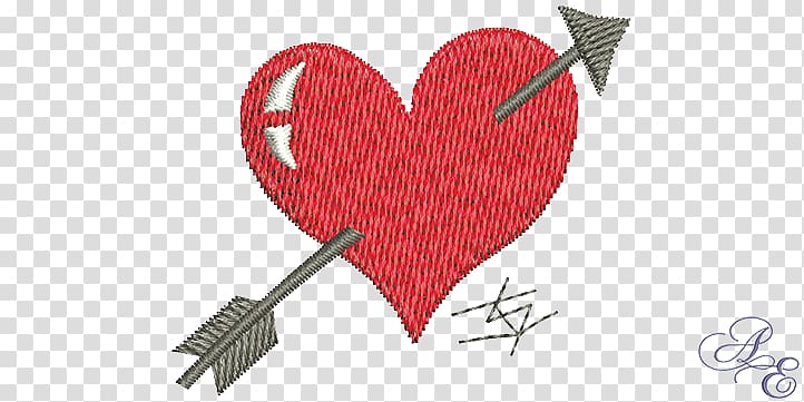 Heart Embroidery Design Sewing, cupid arrow transparent background PNG clipart