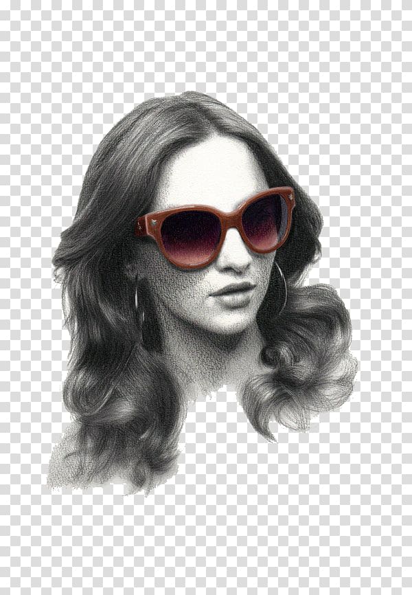 Drawing Watercolor painting Illustrator Illustration, Black sunglasses beauty transparent background PNG clipart
