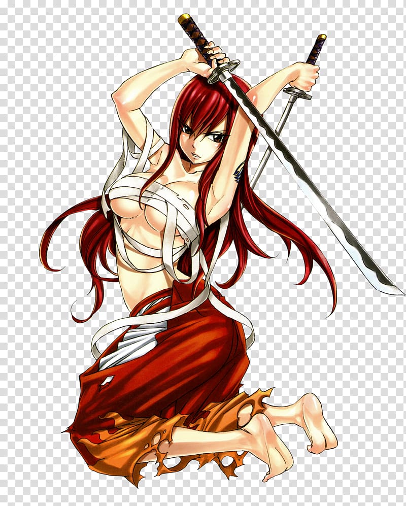 Erza Scarlet holding two swords , Erza Scarlet Natsu Dragneel #1 Wendy Marvell Fairy Tail Anime, Fairy Tail transparent background PNG clipart