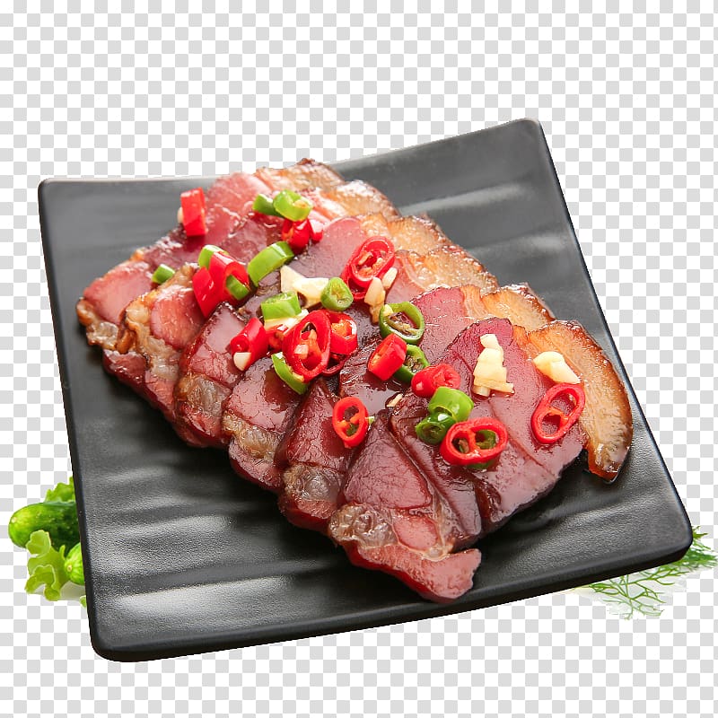 Chinese sausage Bacon Curing Smoking JD.com, Spicy bacon slices transparent background PNG clipart