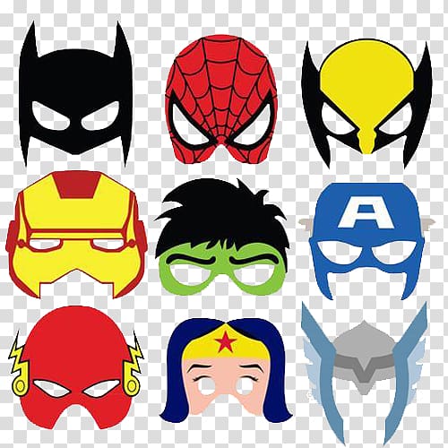 nine DC and Marvel superhero masks illustration, Hulk Batman Superhero Mask Spider-Man, Hulk transparent background PNG clipart