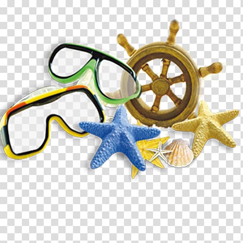 Starfish shell and diving mirror transparent background PNG clipart