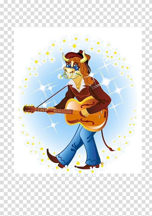 Cattle Guitarist, Guitar fashion cow material transparent background PNG clipart