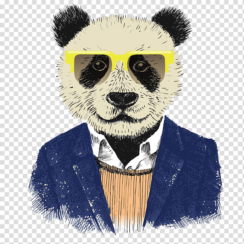 Giant panda Hipster Drawing Illustration, Mr. Panda cartoon transparent background PNG clipart
