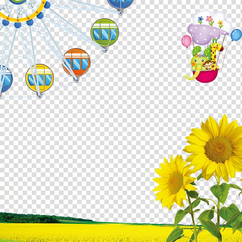 Common sunflower , Ferris wheel and sunflowers transparent background PNG clipart