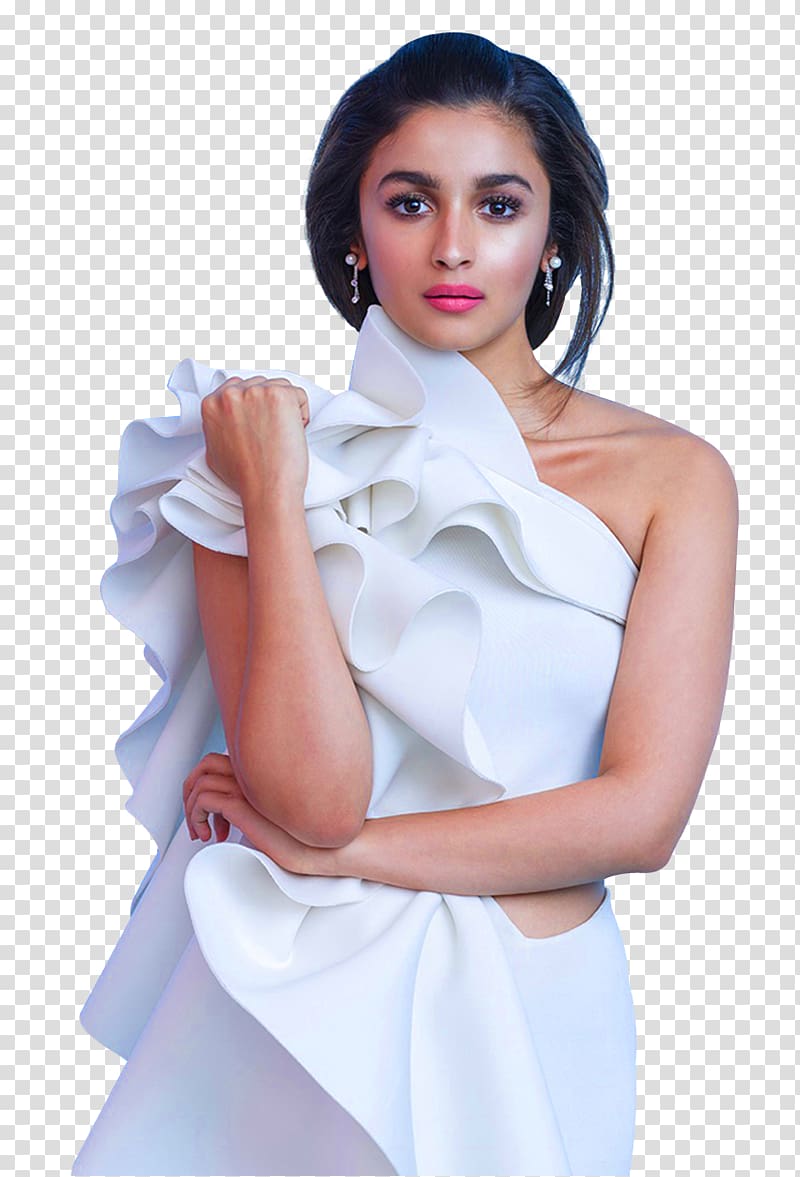 woman wearing white ruffle dress, Alia Bhatt Bollywood Actor Magazine Elle, Alia Bhatt transparent background PNG clipart