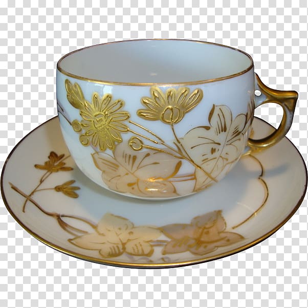 Limoges porcelain Saucer Tableware Coffee cup, creative hand-painted flowers transparent background PNG clipart