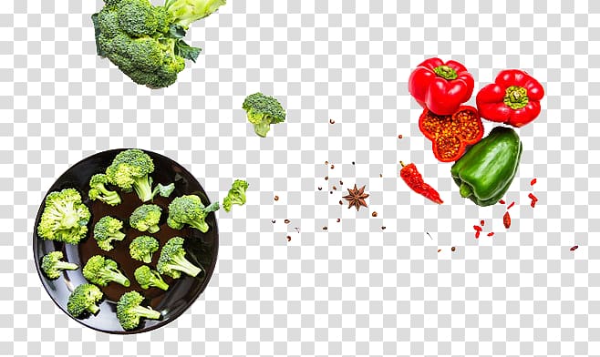 broccoli and bell pepper, Bell pepper u0100sh Vegetable Paprika Broccoli, Floating vegetables transparent background PNG clipart