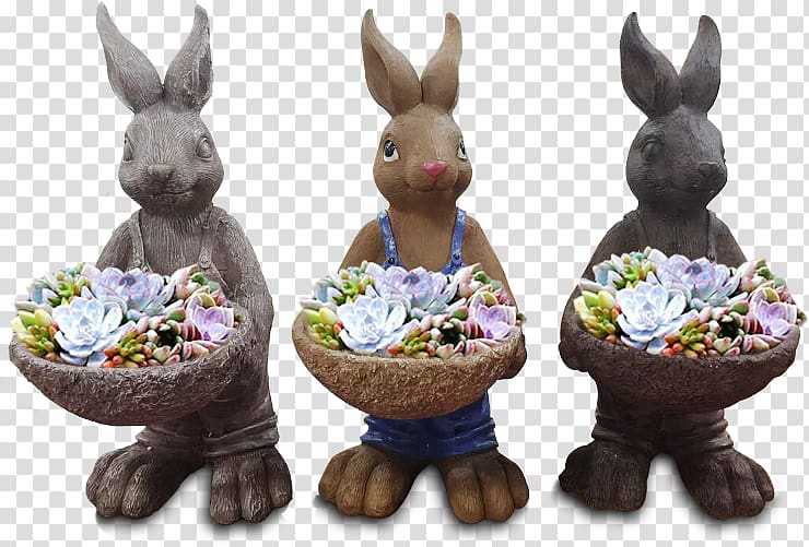 Easter Bunny European rabbit Flowerpot, Three bunny creative flowerpot transparent background PNG clipart