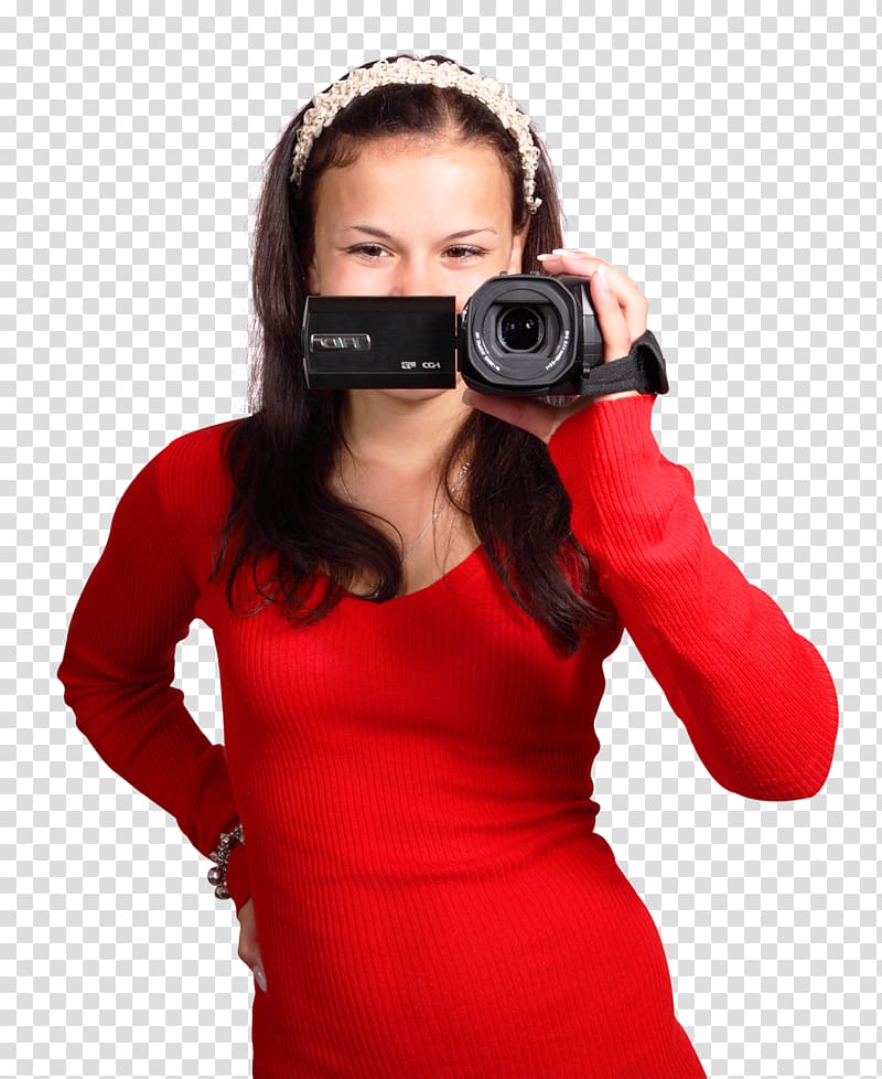 Camera Android application package, Girl Filming with Digital Camcorder transparent background PNG clipart