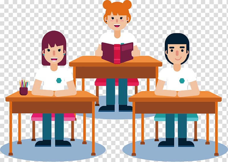 three students sitting beside tables illustrations, Student Lesson , A student in class transparent background PNG clipart