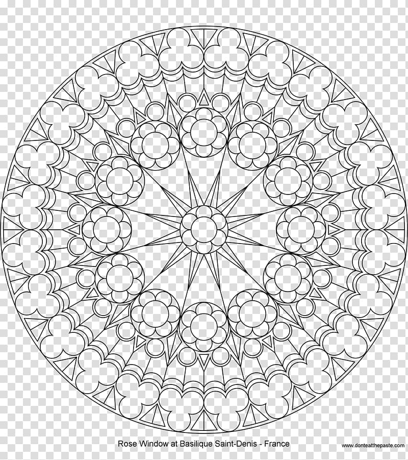 rose window at Bastique Saint Denis France illustration, Rose window Stained glass Coloring book, gothic pattern transparent background PNG clipart