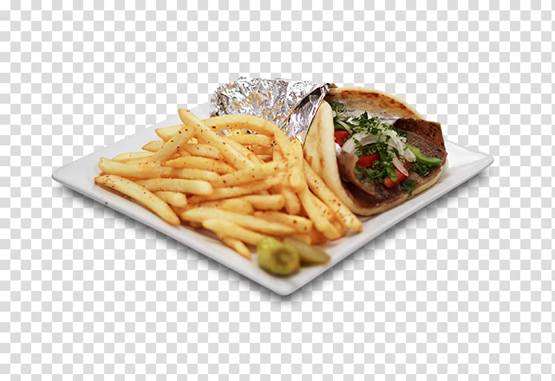 French fries Mediterranean cuisine Gyro Shawarma Pita, onion transparent background PNG clipart