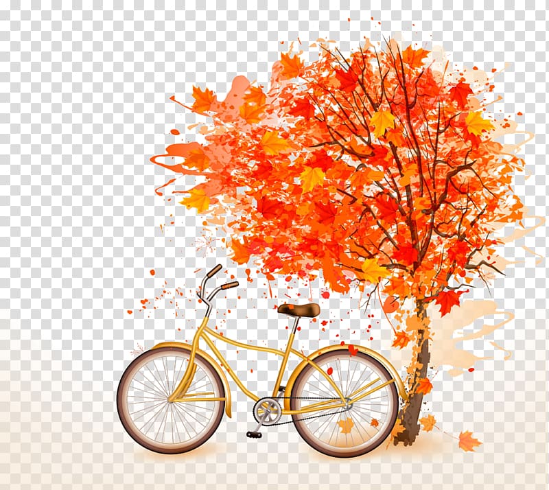 Autumn Bicycle , Maple and bicycles transparent background PNG clipart