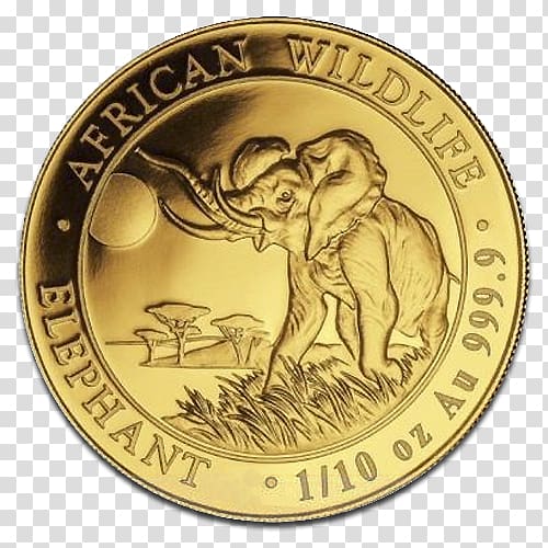 African elephant Gold coin Somalia, Coin transparent background PNG clipart