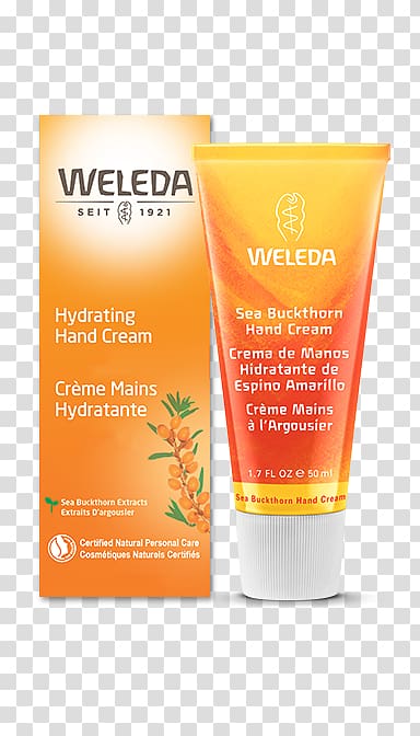 Weleda Sea Buckthorn Hand Cream Lotion Sunscreen Seaberry, natural flyer transparent background PNG clipart